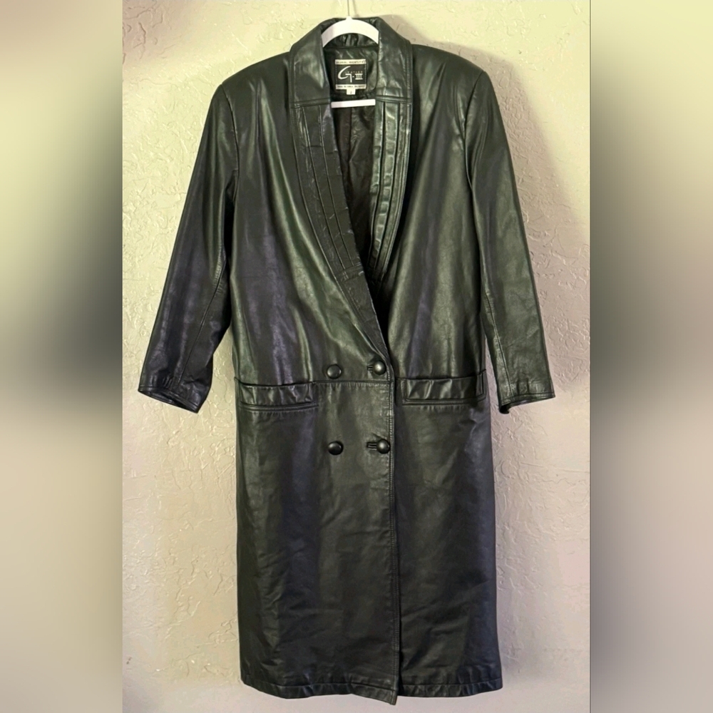 GLOBAL IDENTITY G-Ⅲ 3 Mens 80s 90s Trench Coat Leather Jacket Size Small Black